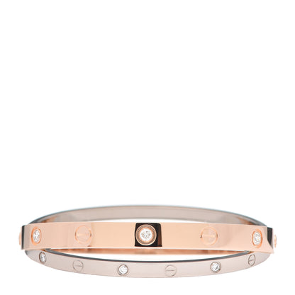 Cartier 18K Pink White Gold 12 Diamond Double LOVE Bracelet 16 1 of 5