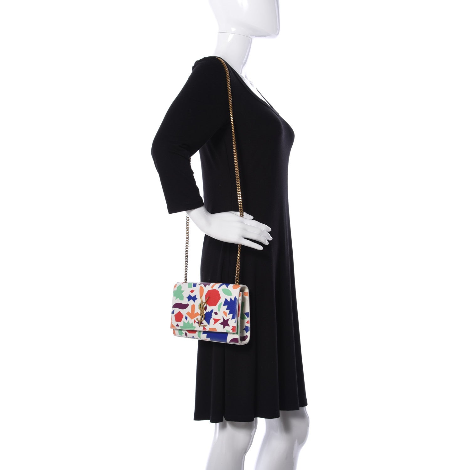 Saint Laurent Grain De Poudre Small Classic Monogram Shapes Print Kate Satchel White 2 of 8