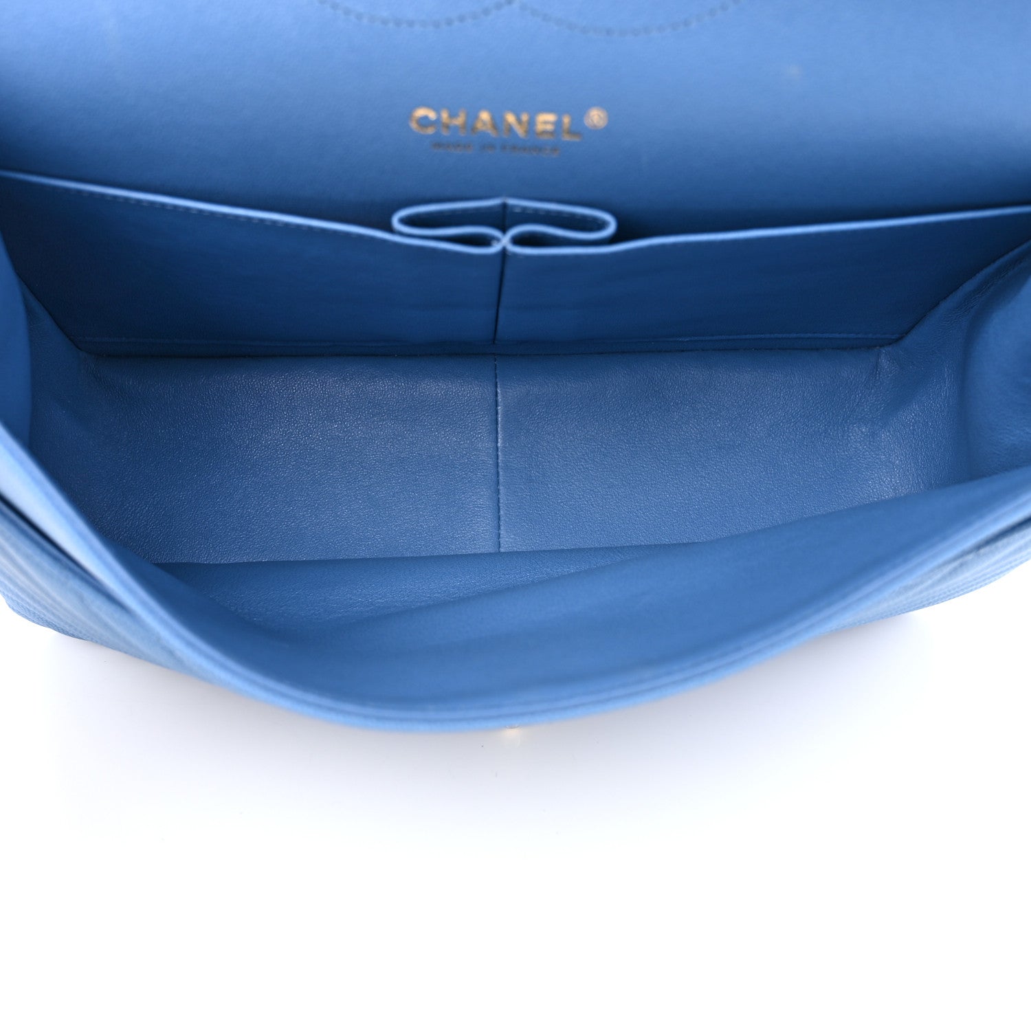 Chanel Caviar Flat Chevron Quilted Jumbo Double Flap Blue 5 of 14