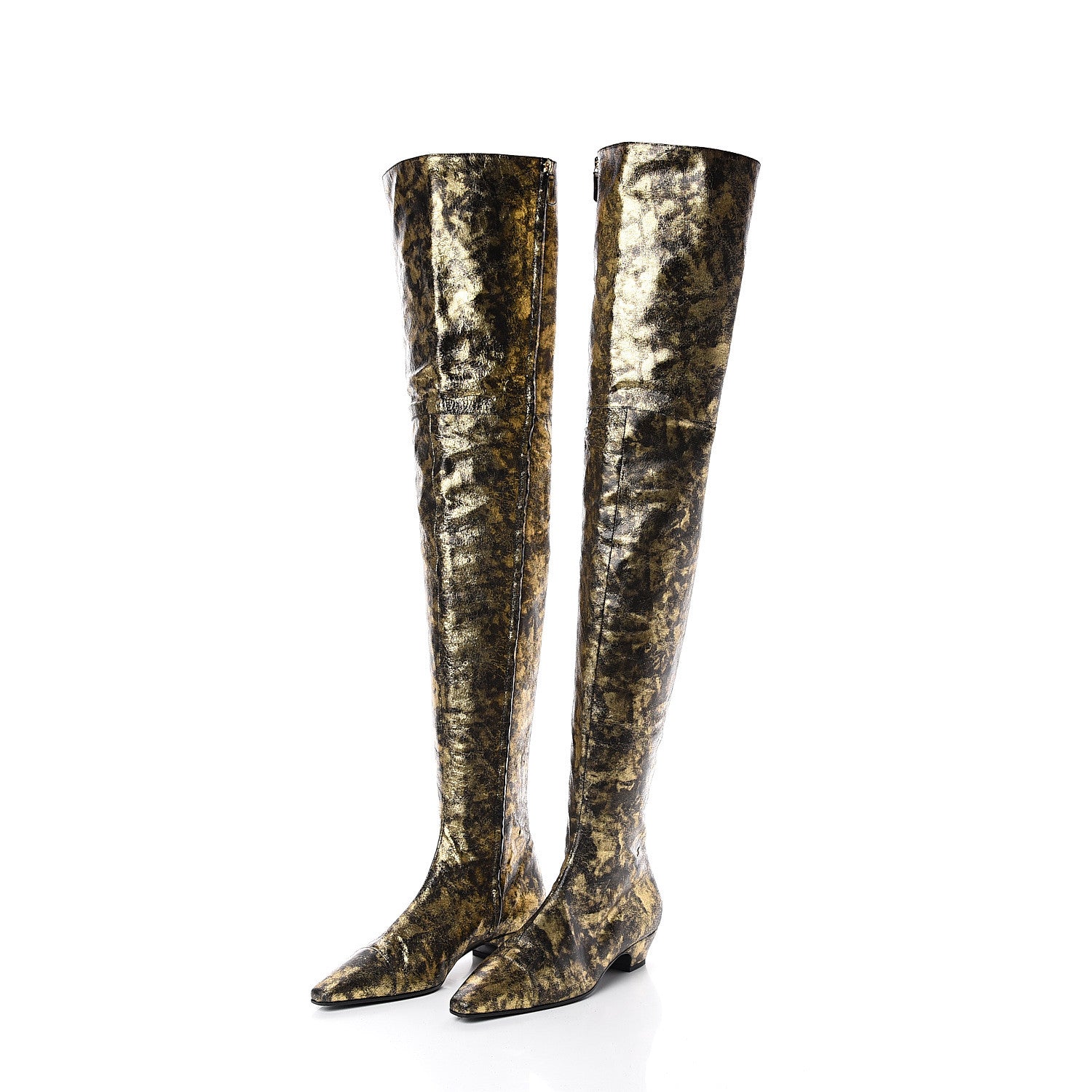 Chanel Metallic Lambskin Over the Knee Boots 41 Gold Black 3 of 6