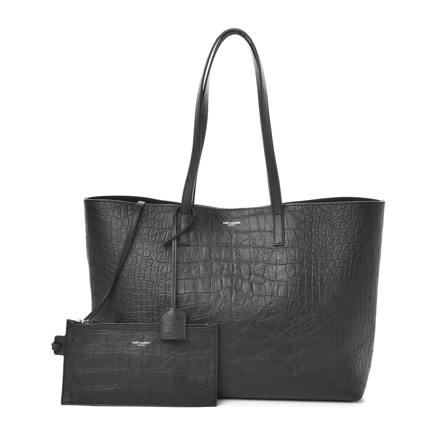 Saint Laurent Calfskin Crocodile Embossed Large Shopper Tote Black 1 of 10
