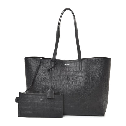 Saint Laurent Calfskin Crocodile Embossed Large Shopper Tote Black 1 of 10