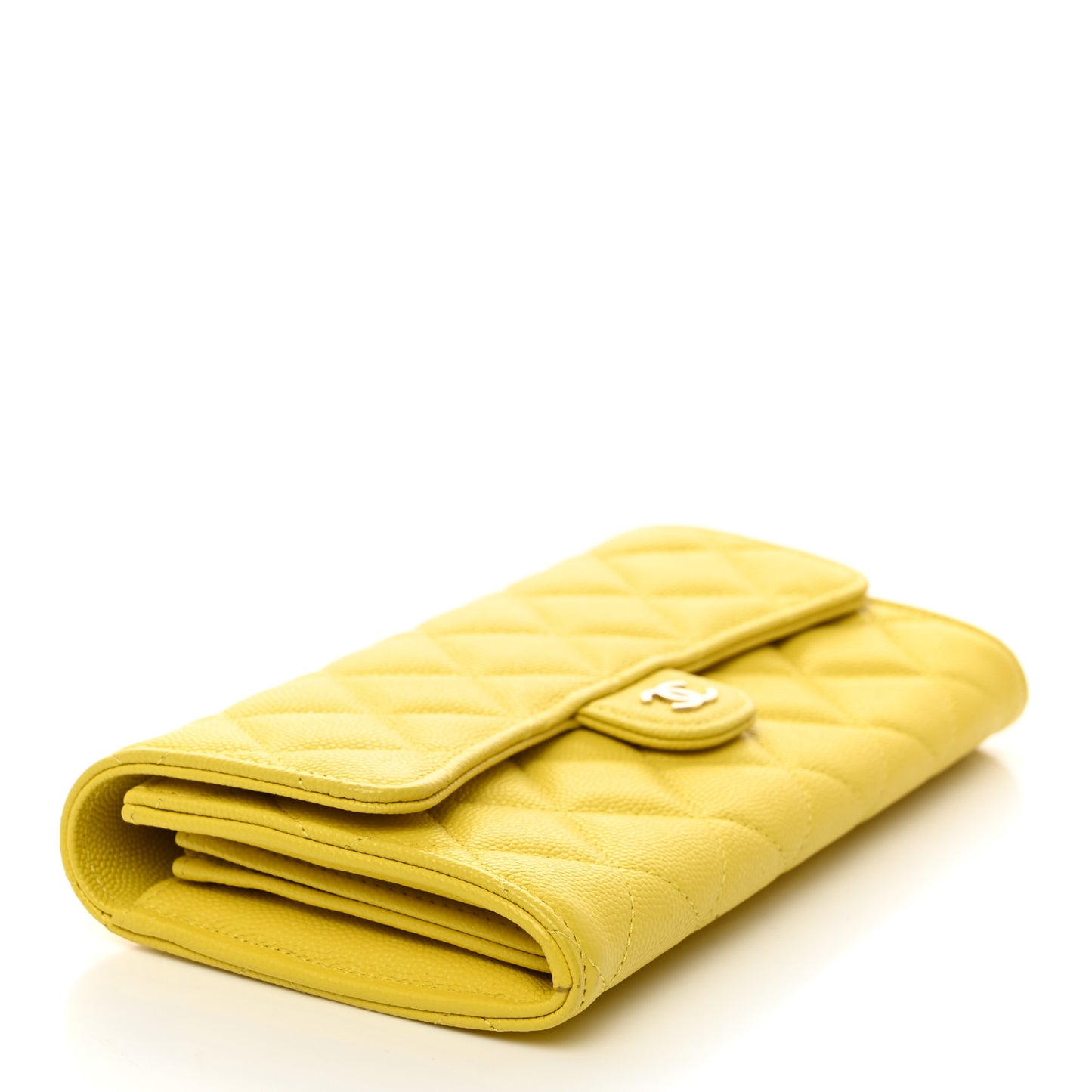 Caviar Quilted Large Gusset Flap Wallet Yellow