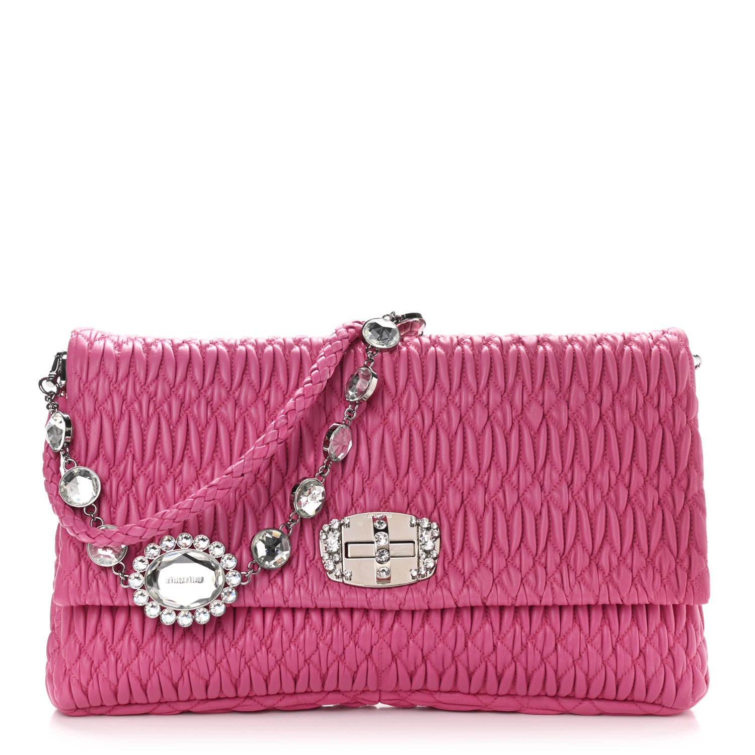 Miu Miu Nappa Matelasse Crystal Flap Clutch Fuxia 1 of 8