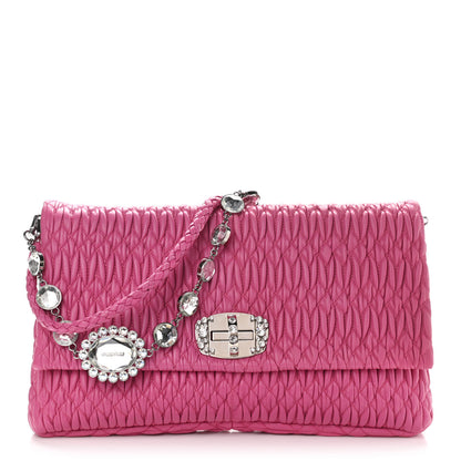 Miu Miu Nappa Matelasse Crystal Flap Clutch Fuxia 1 of 8