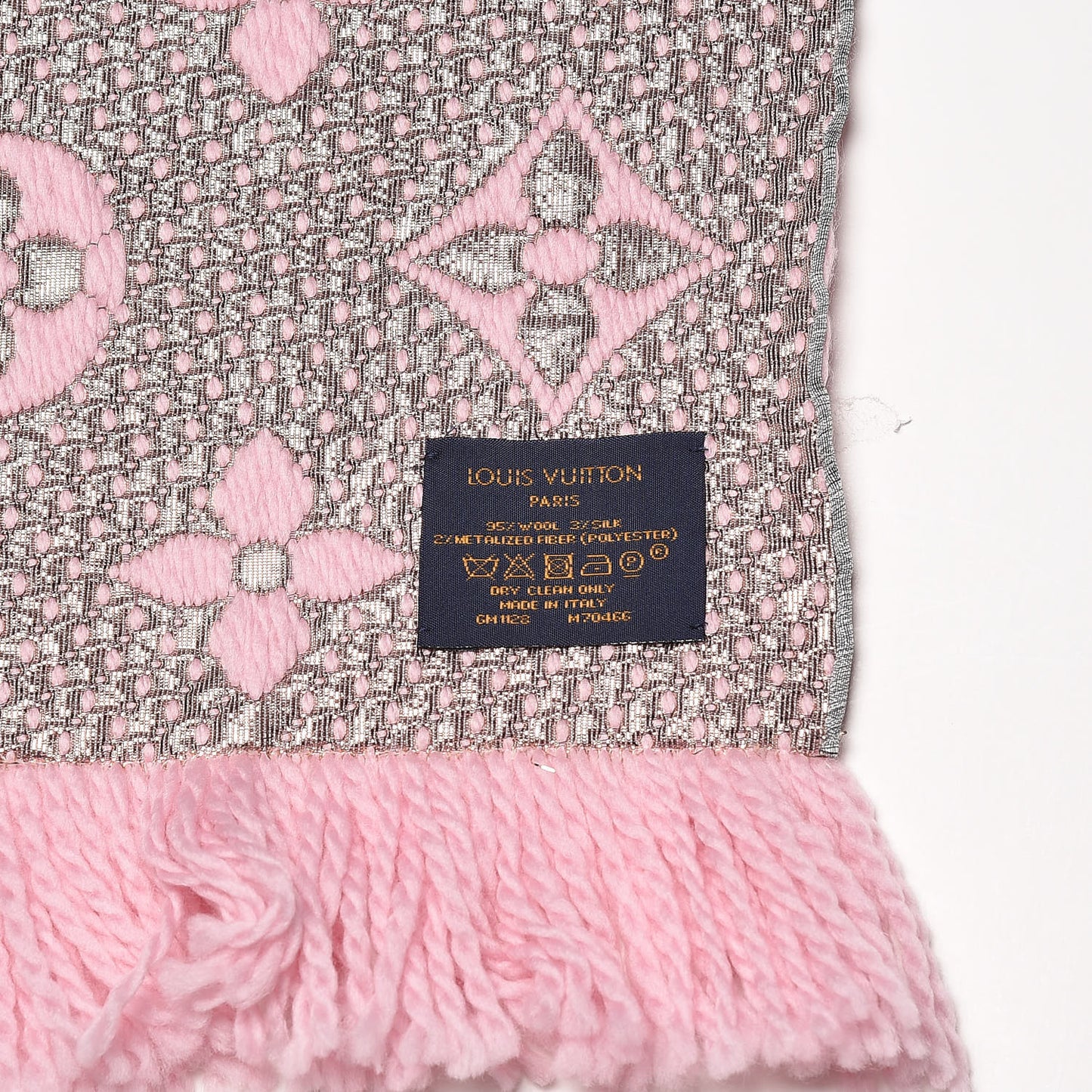 Wool Silk Logomania Shine Scarf Pink