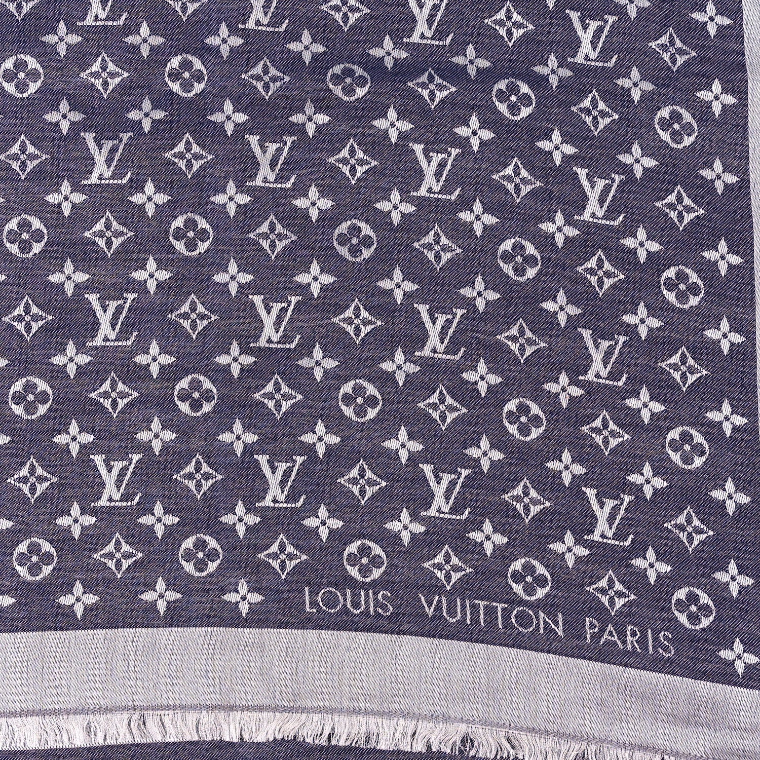 Louis Vuitton Silk Wool Monogram Denim Shawl Blue 2 of 3