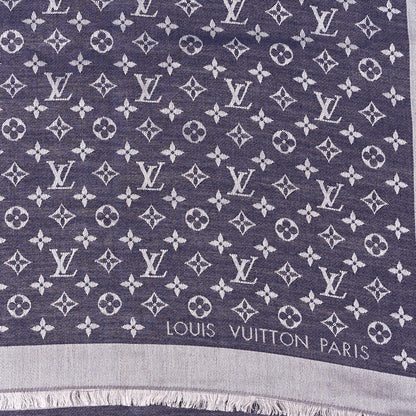 Louis Vuitton Silk Wool Monogram Denim Shawl Blue 2 of 3
