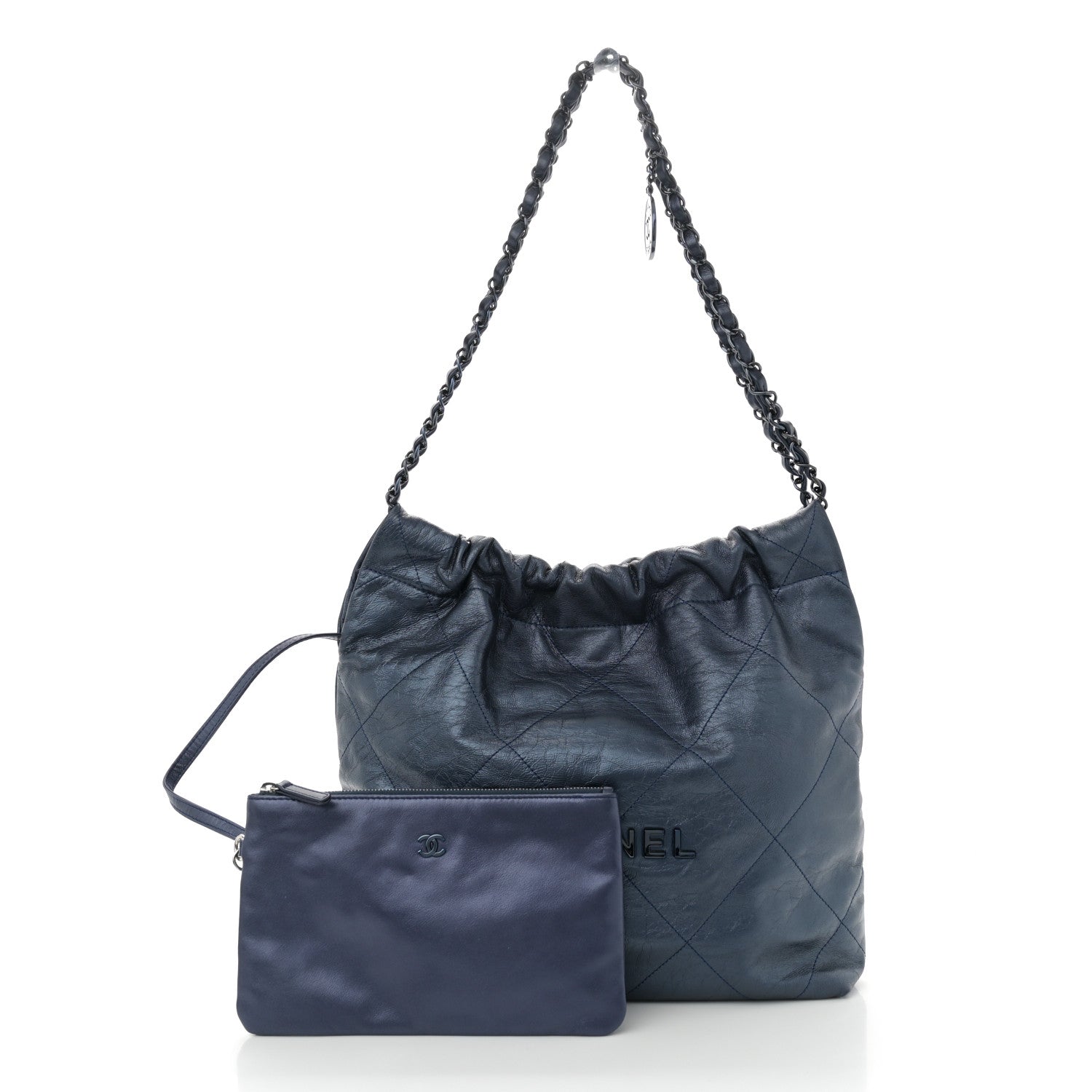 Chanel Metallic Calfskin Quilted Small Chanel 22 Navy Blue 3 of 11