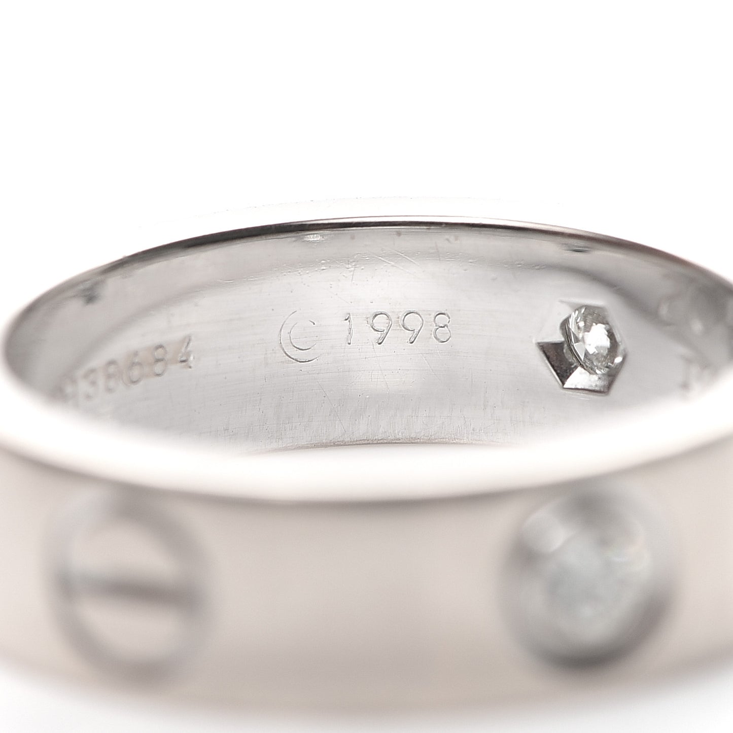 18K White Gold 3 Diamond 5.5mm LOVE Ring 51 5.75