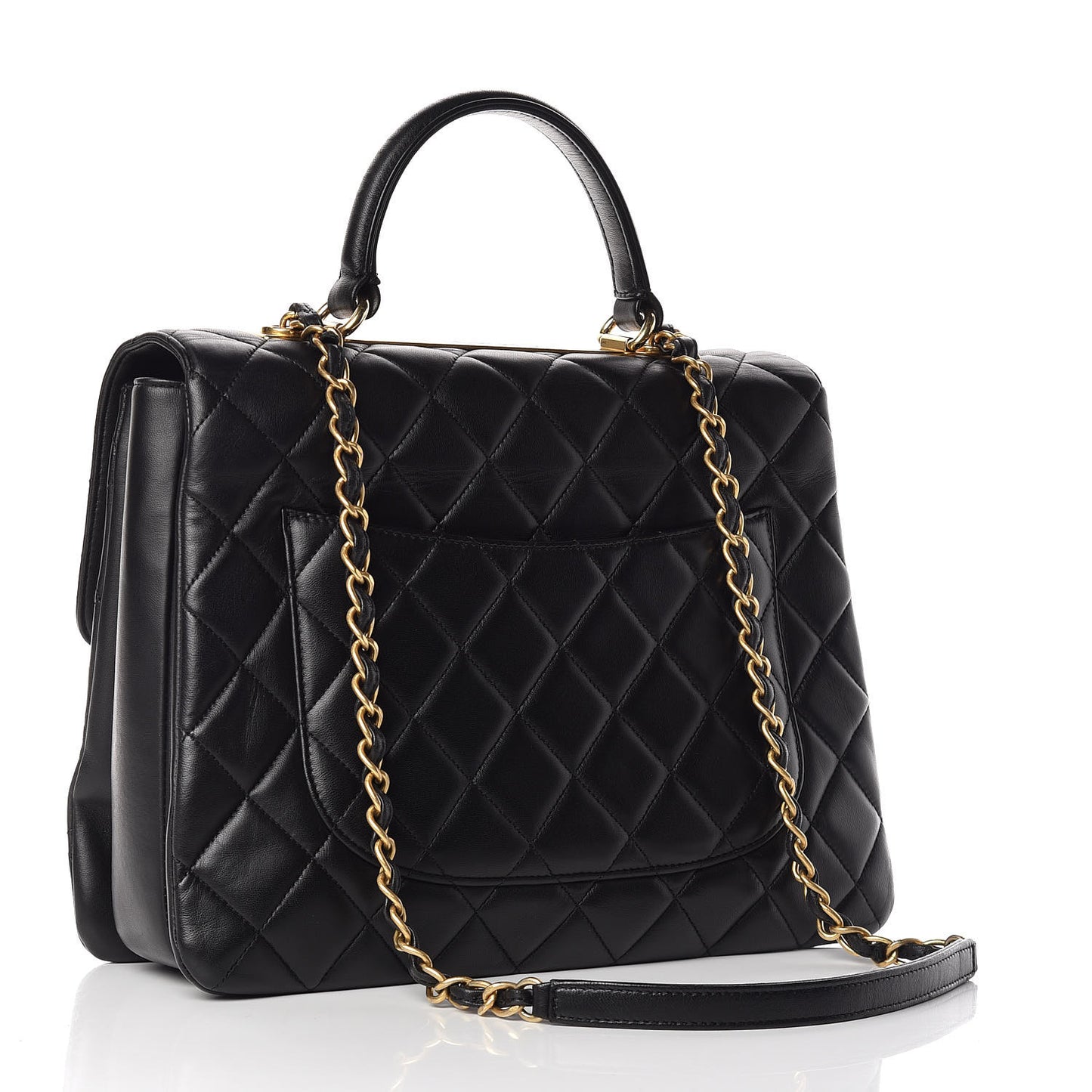 Lambskin Quilted Large Trendy CC Dual Handle Flap Bag Black