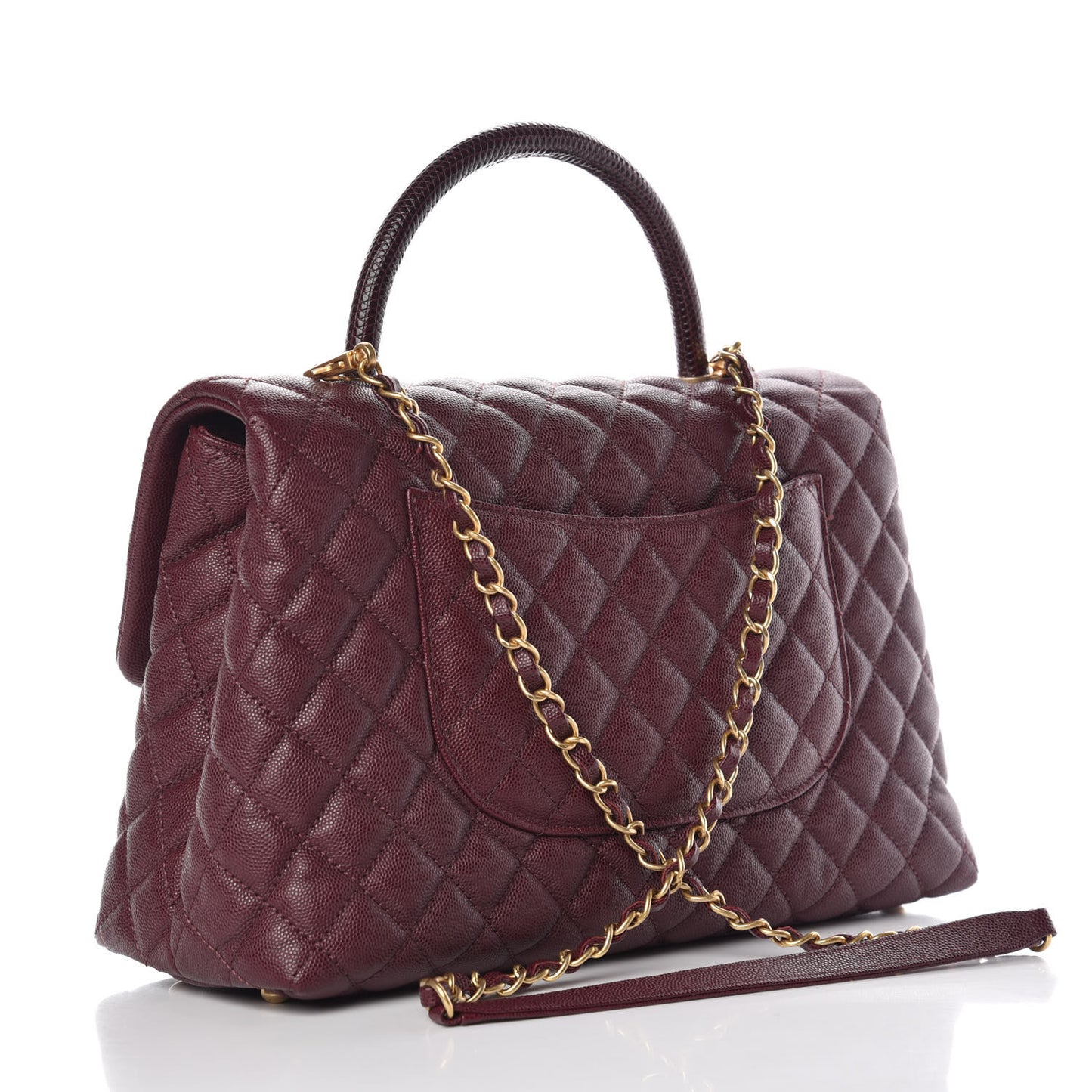 Caviar Lizard Quilted Medium Coco Handle Flap Burgundy