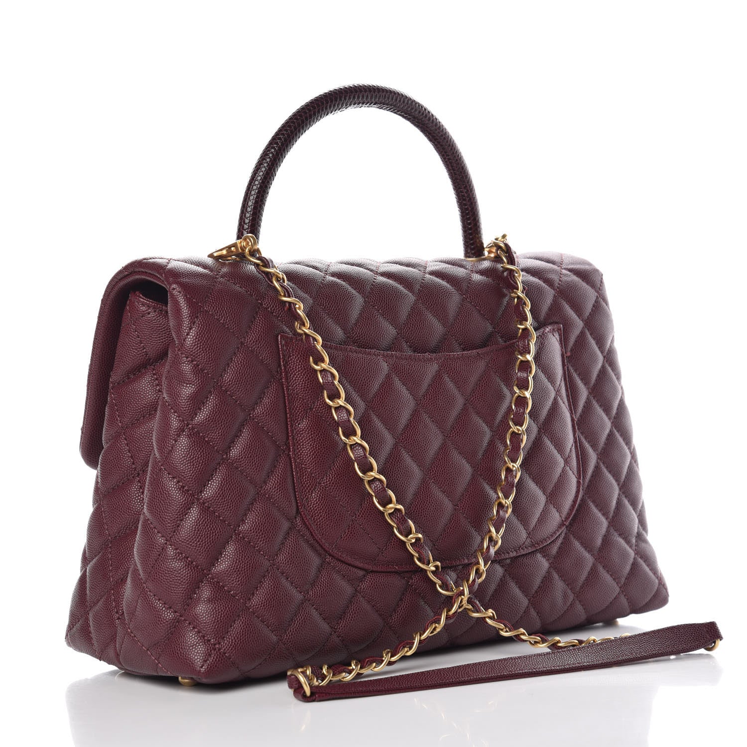 Chanel Caviar Lizard Quilted Medium Coco Handle Flap Burgundy 3 of 10