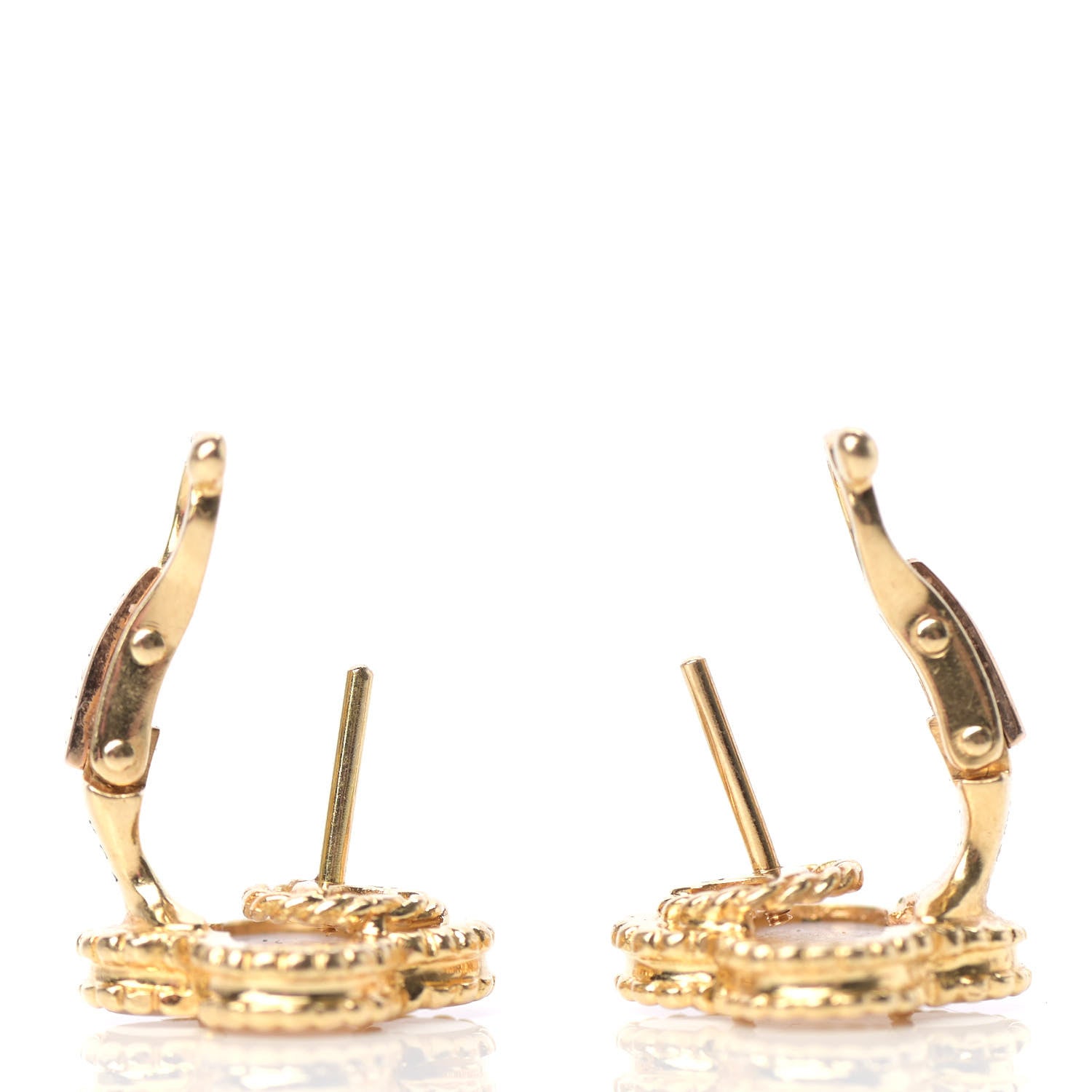 Van Cleef & Arpels 18K Yellow Gold Mother of Pearl Vintage Alhambra Earrings 3 of 5