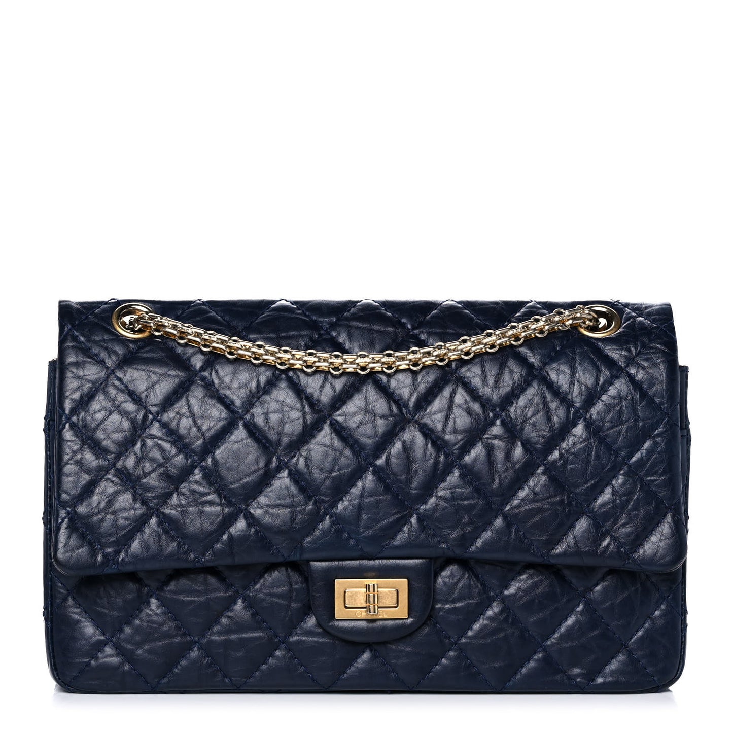 Aged Calfskin Quilted 2.55 Reissue 226 Flap Navy Blue