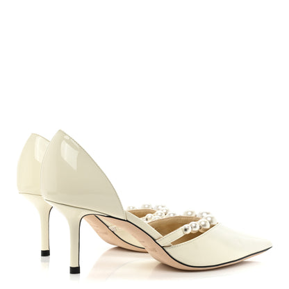 Jimmy Choo Patent Pearl Embellished Aurelie 65 Pumps 37 Latte White 4 of 8