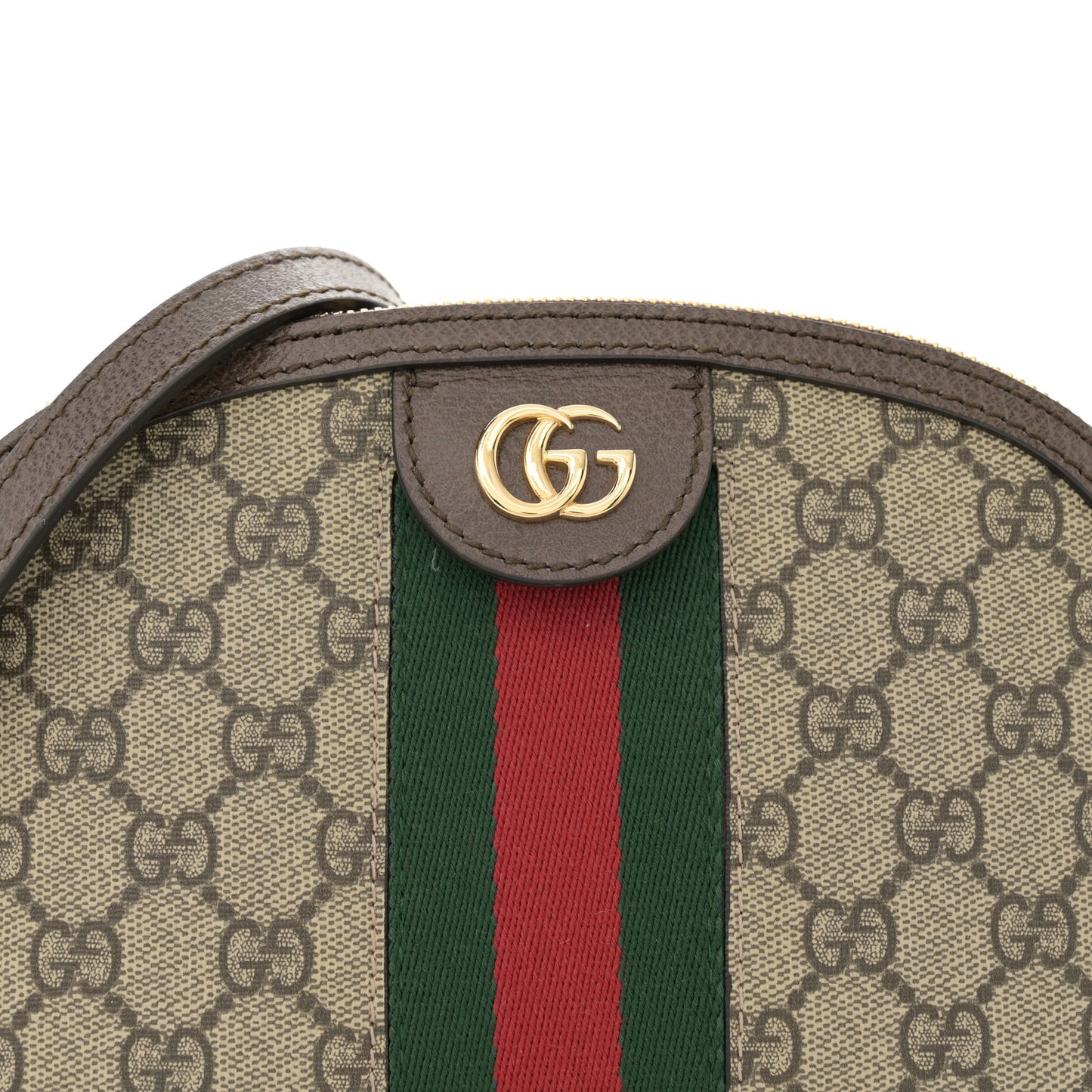 GG Supreme Monogram Textured Dollar Calfskin Web Small Ophidia Dome Shoulder Bag Beige Ebony New Acero