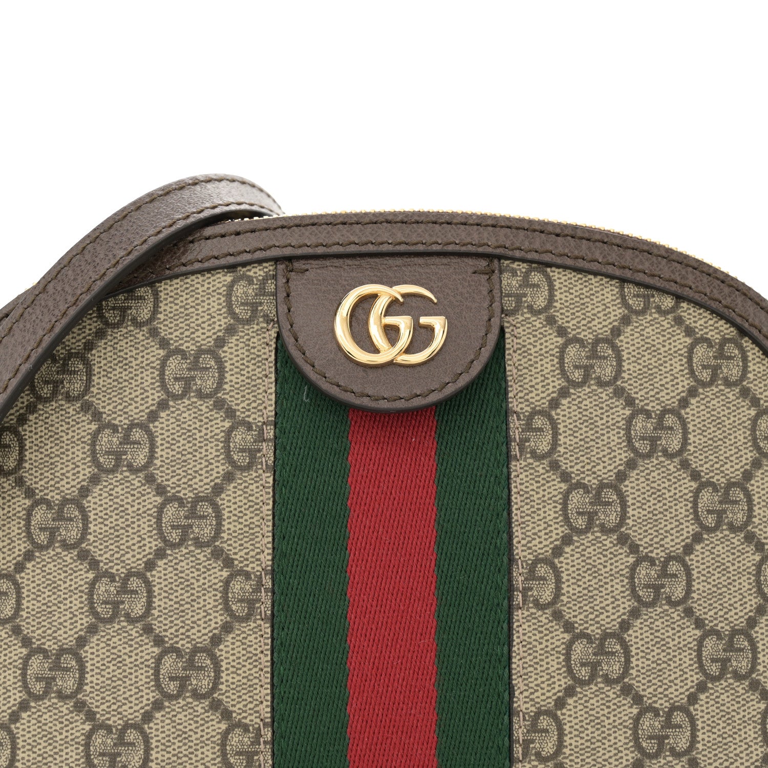 Gucci GG Supreme Monogram Textured Dollar Calfskin Web Small Ophidia Dome Shoulder Bag Beige Ebony New Acero 8 of 11
