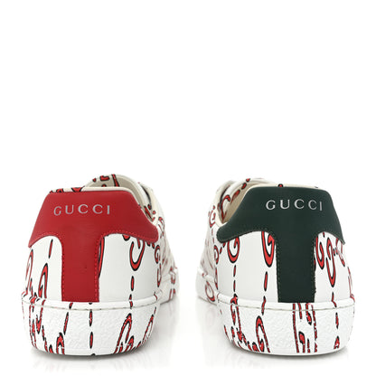 Gucci Calfskin GucciGhost Print Mens Ace Sneakers 8 White Hibiscus Red 4 of 10