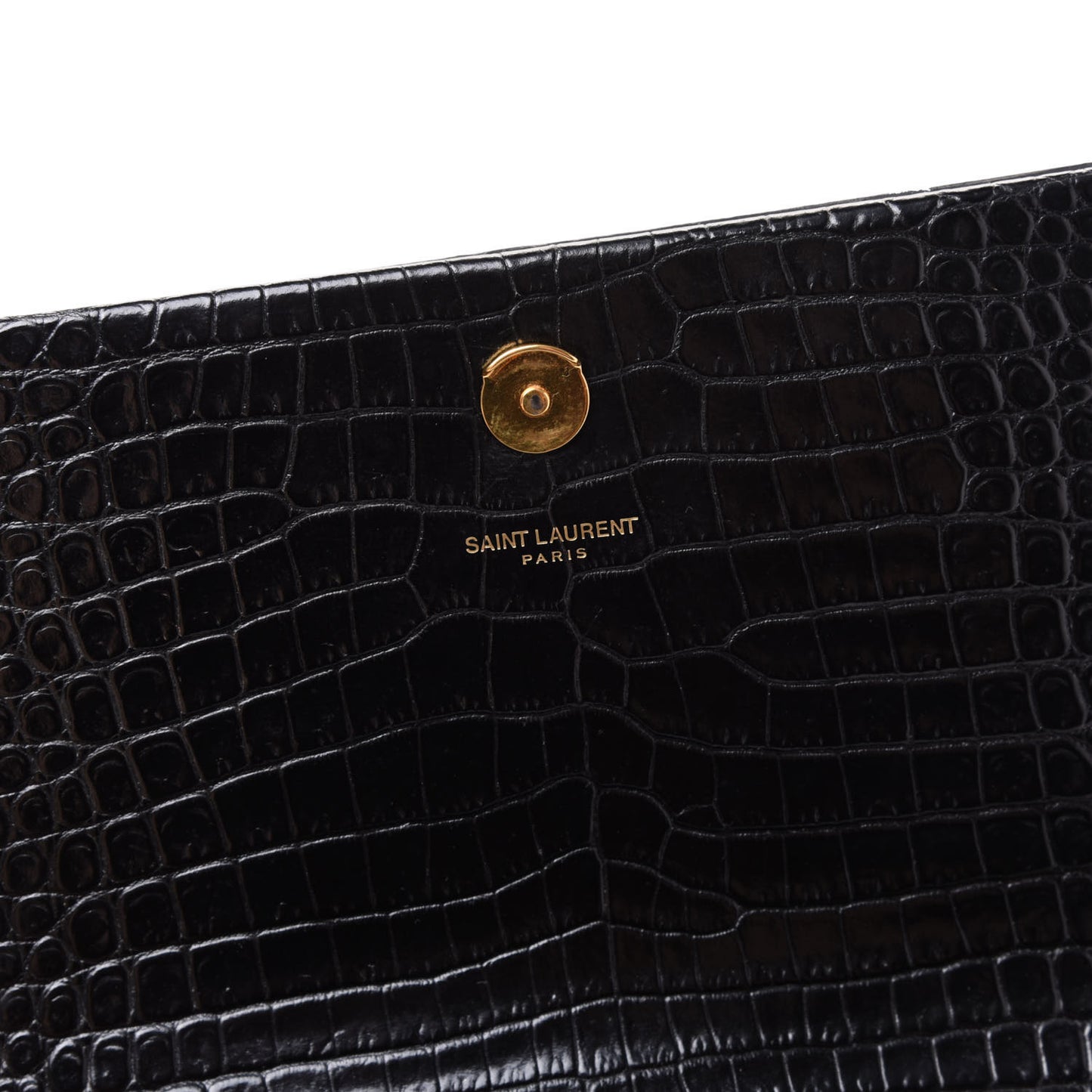 Calfskin Crocodile Embossed Medium Classic Monogram Kate Tassel Satchel Black