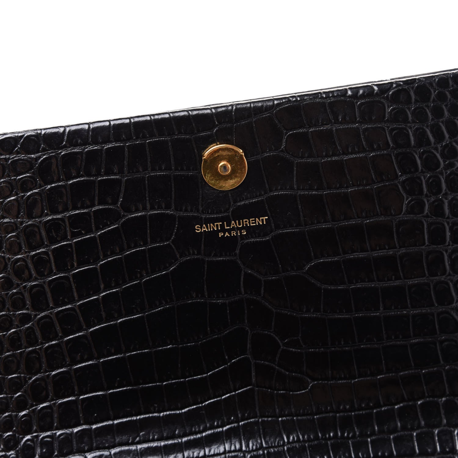 Saint Laurent Calfskin Crocodile Embossed Medium Classic Monogram Kate Tassel Satchel Black 7 of 8