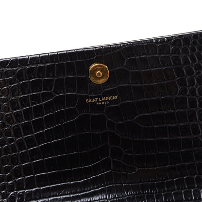 Saint Laurent Calfskin Crocodile Embossed Medium Classic Monogram Kate Tassel Satchel Black 7 of 8