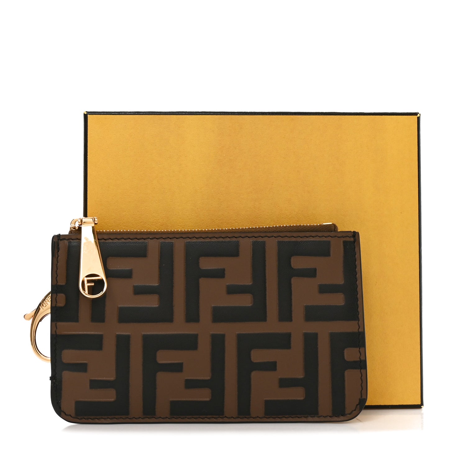 Vitello Soft F is Fendi Bi-Color FF 1974 Embossed Key Case Pouch Maya Black