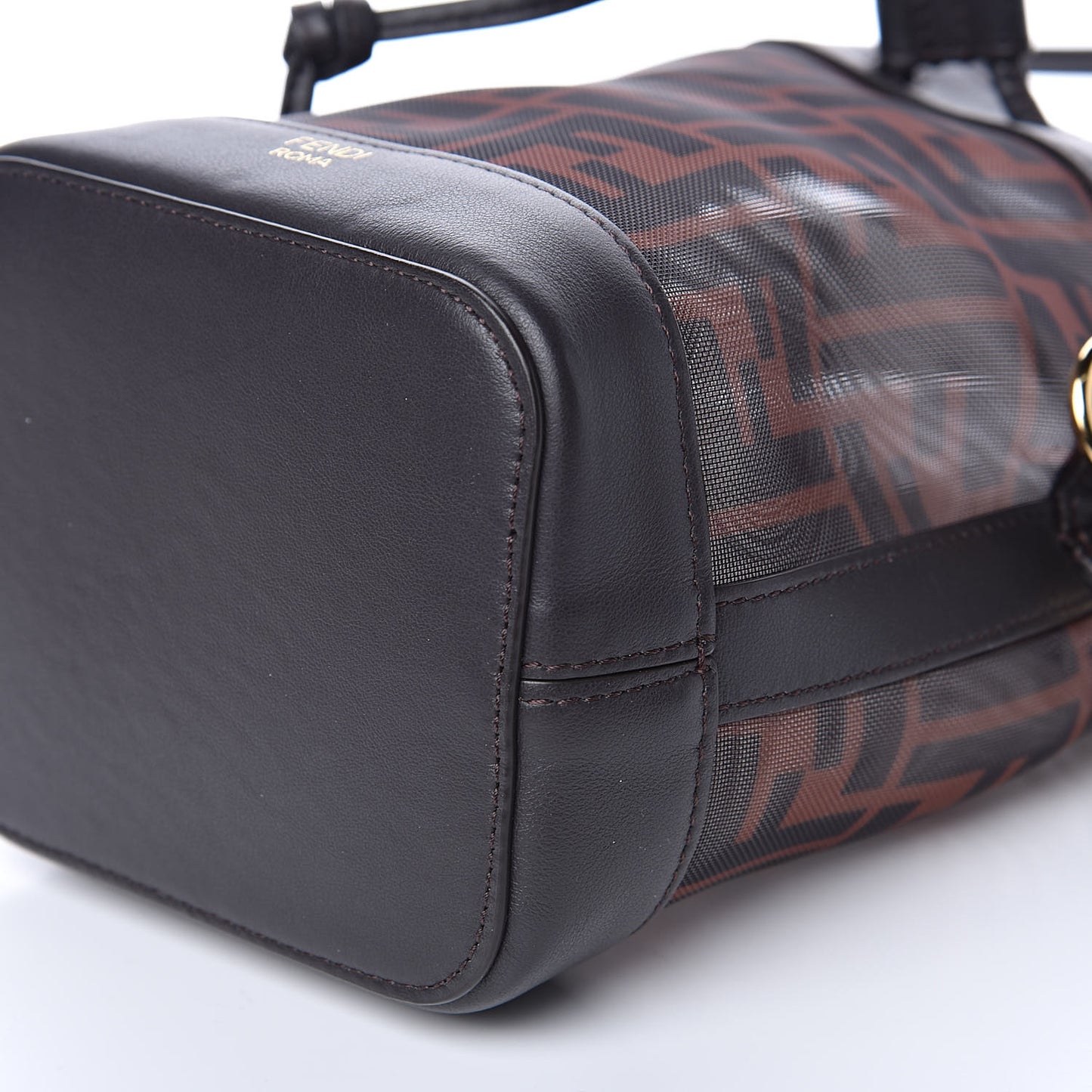 Mesh Vitello Grace F is FF 1974 Mini Mon Tresor Bucket Bag Marrone Black Ebano