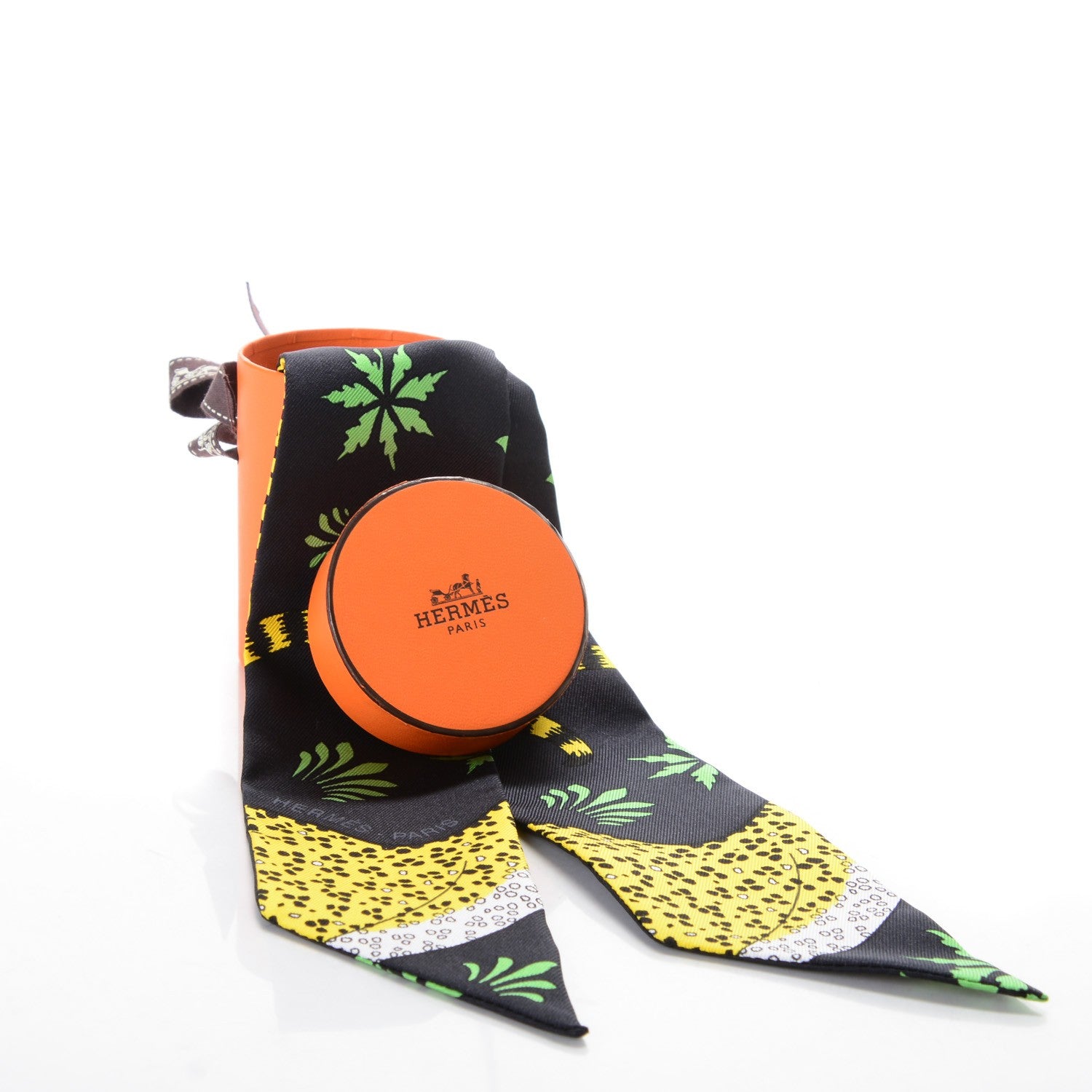 Hermes Silk Les Leopards Twilly Noir Jaune Vert 6 of 6