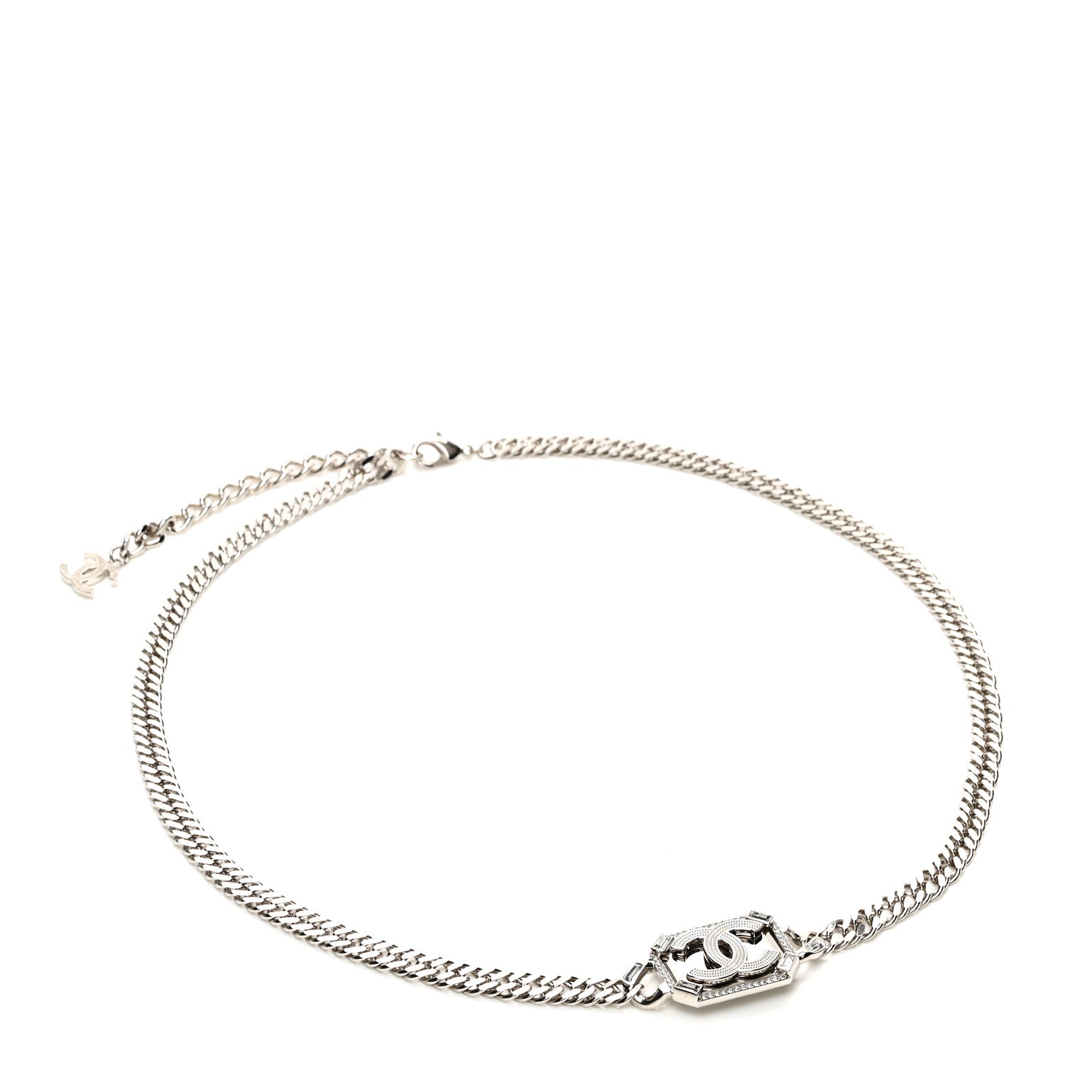 Chanel Metal Crystal CC Vendome Chain Belt 75 Silver 1 of 5