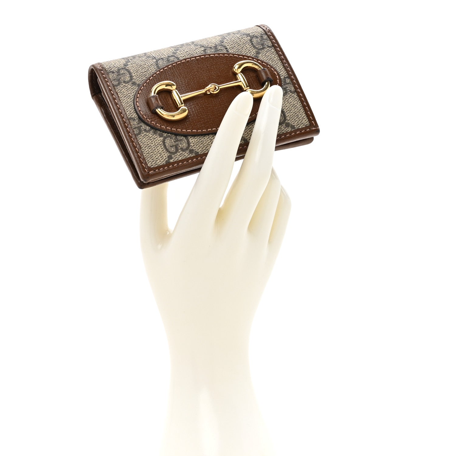 Gucci GG Supreme Monogram Horsebit 1955 Card Case Wallet Beige Ebony Brown Sugar 2 of 10