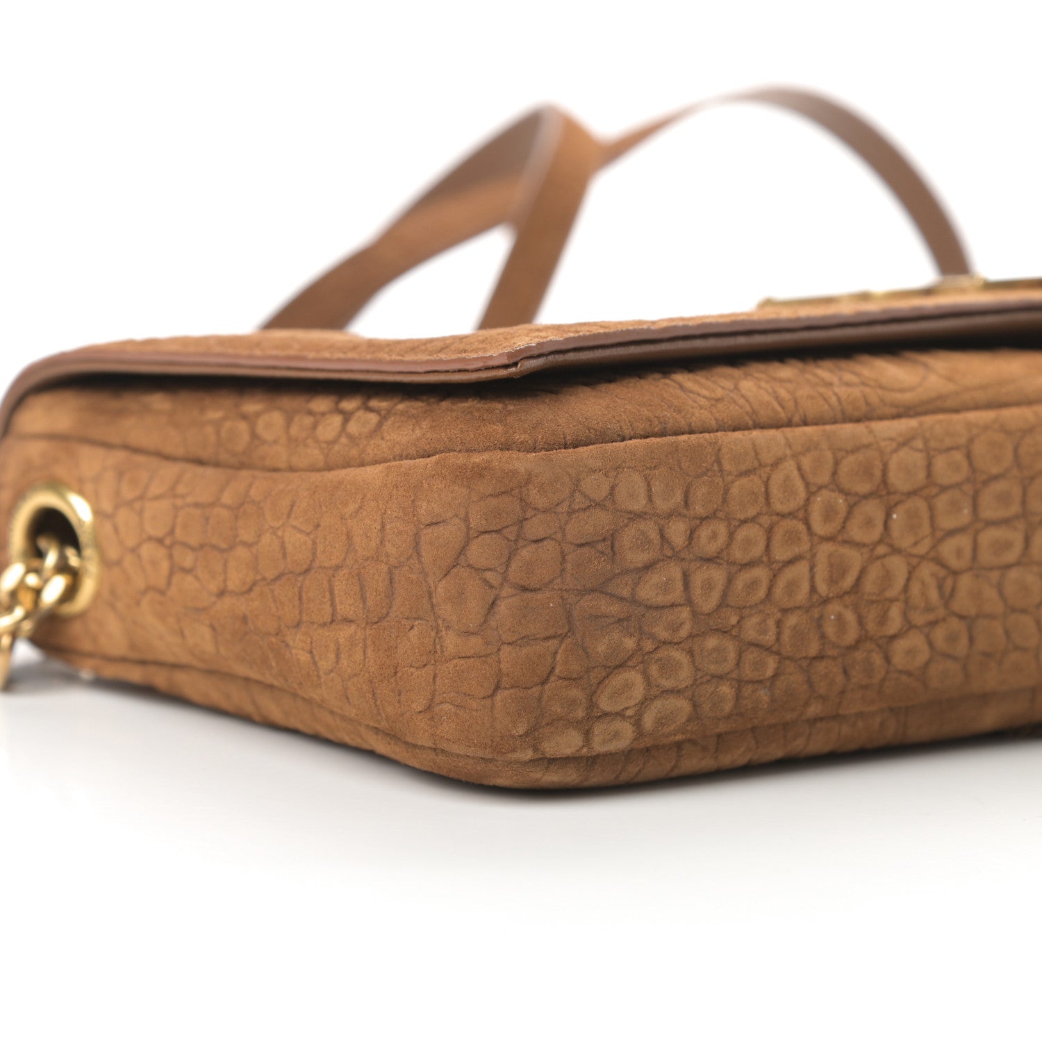 Saint Laurent Crocodile Embossed Suede Monogram Tassel Kate 99 Tan 9 of 11