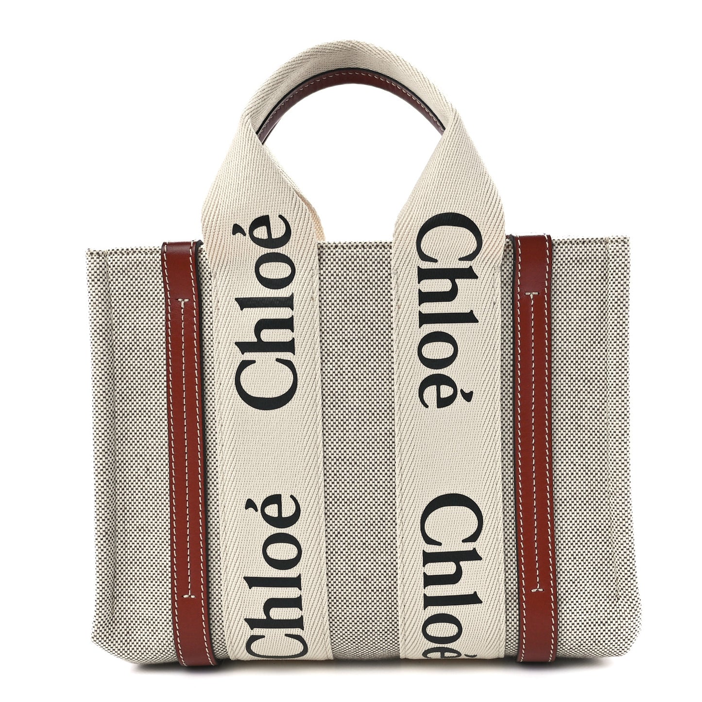 Cotton Calfskin Small Woody Ribbon Tote White Brown