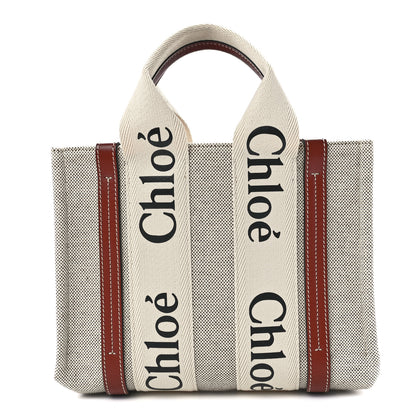 Chloe Cotton Calfskin Small Woody Ribbon Tote White Brown 1 of 12