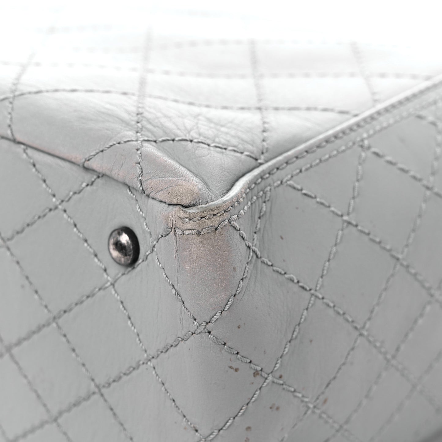 Grained Calfskin Small CC Pocket Tote Grey