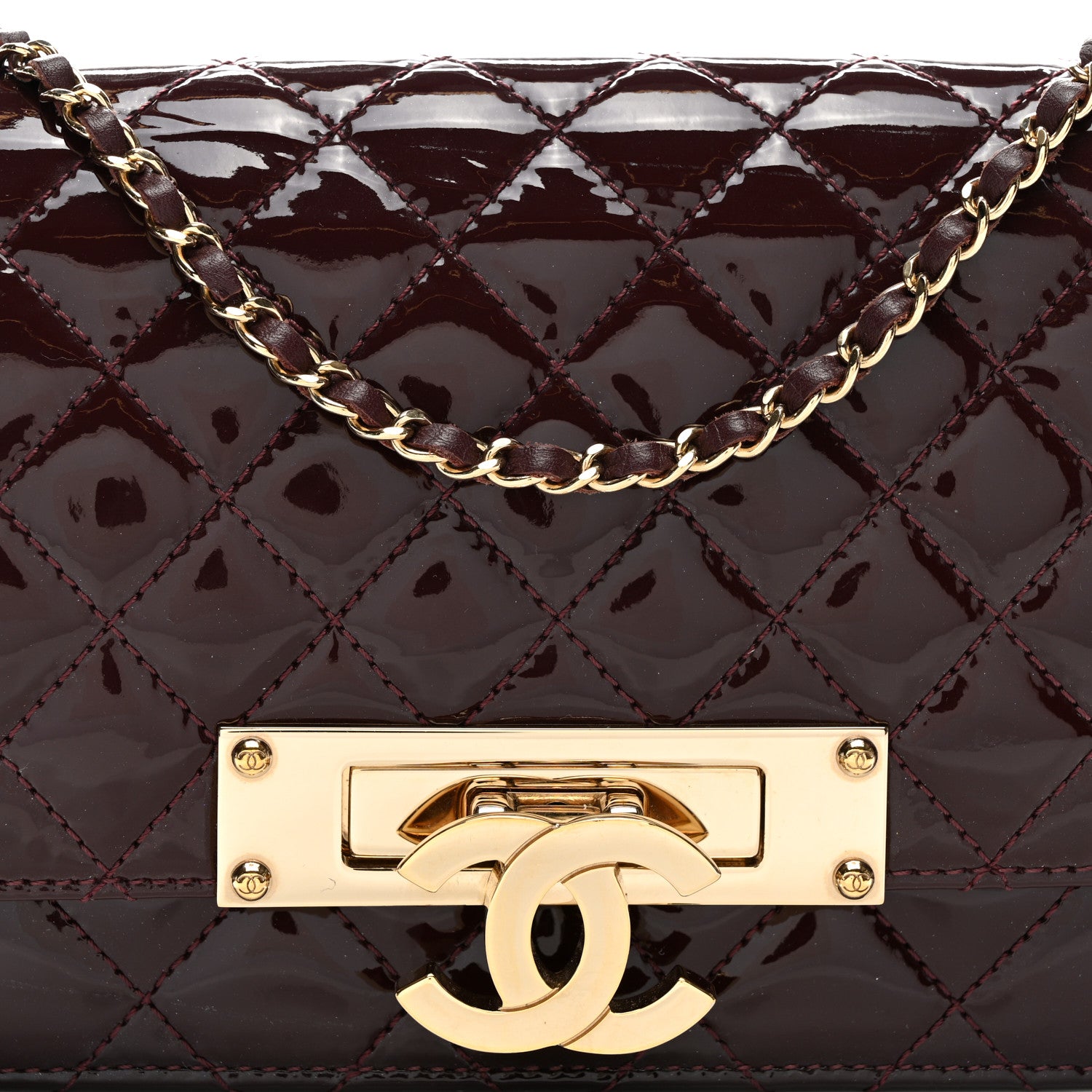 Chanel Patent Quilted Golden Class Wallet on Chain WOC Burgundy 7 of 9