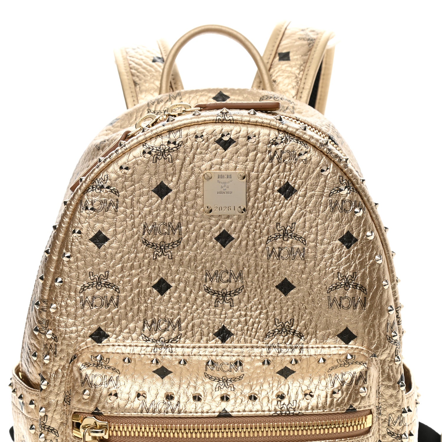 MCM Metallic Visetos Outline Stud Small Stark Backpack Gold 7 of 12