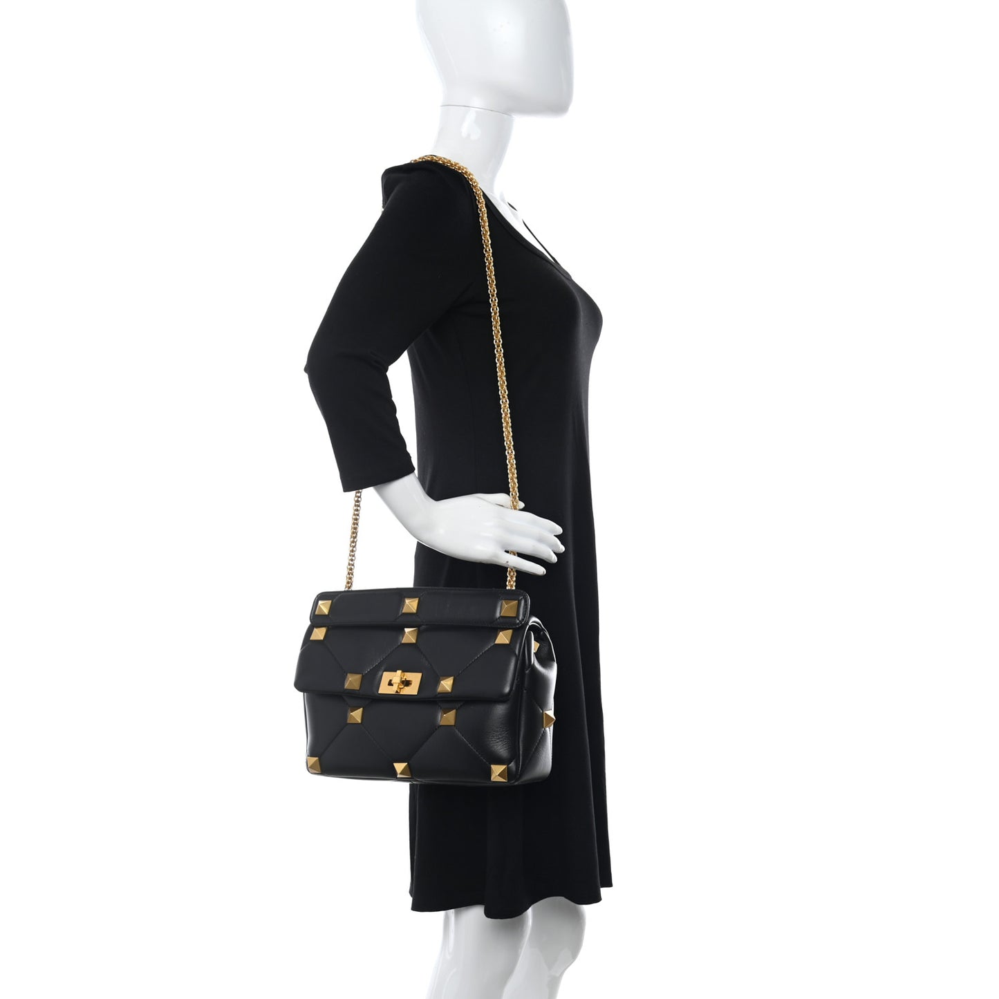 Nappa Large Roman Stud Shoulder Bag Black