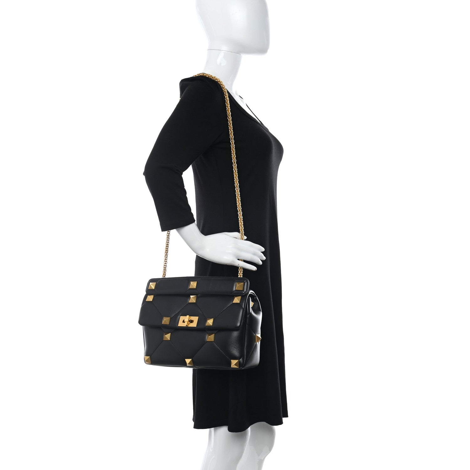 Valentino Garavani Nappa Large Roman Stud Shoulder Bag Black 2 of 9