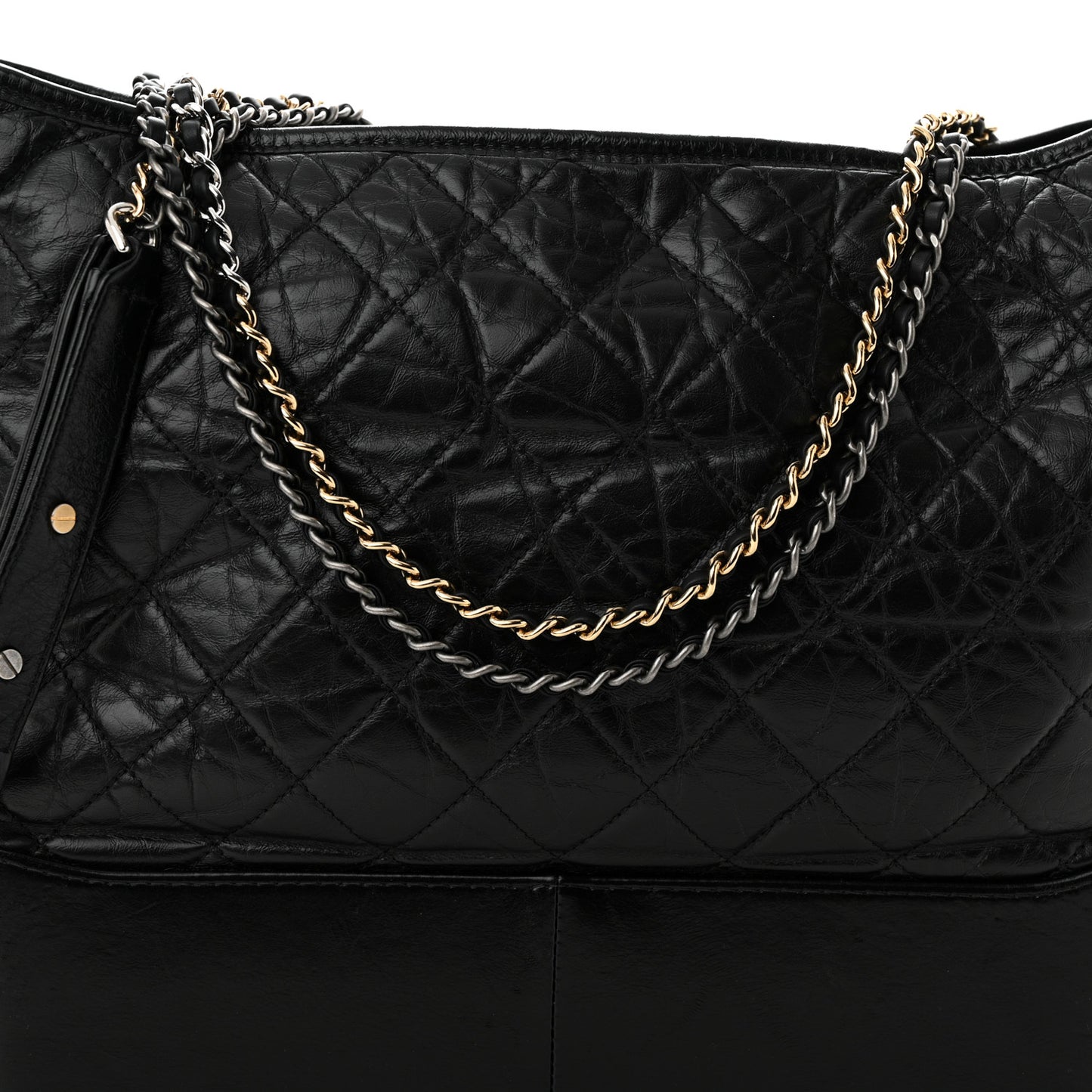Aged Calfskin Quilted Large Gabrielle Hobo Black