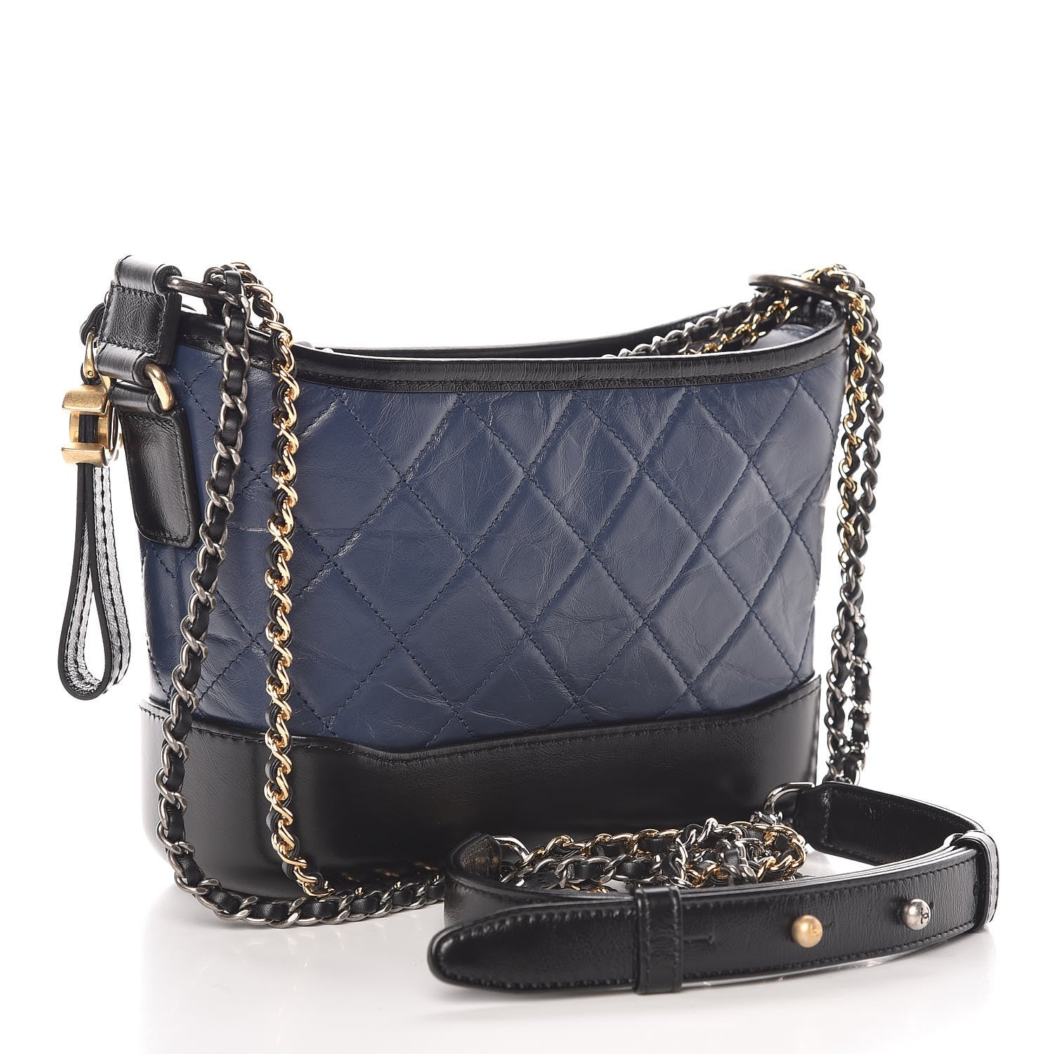 Chanel Aged Calfskin Quilted Small Gabrielle Hobo Navy Black 3 of 9