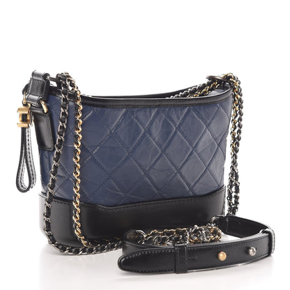 Chanel Aged Calfskin Quilted Small Gabrielle Hobo Navy Black 3 of 9