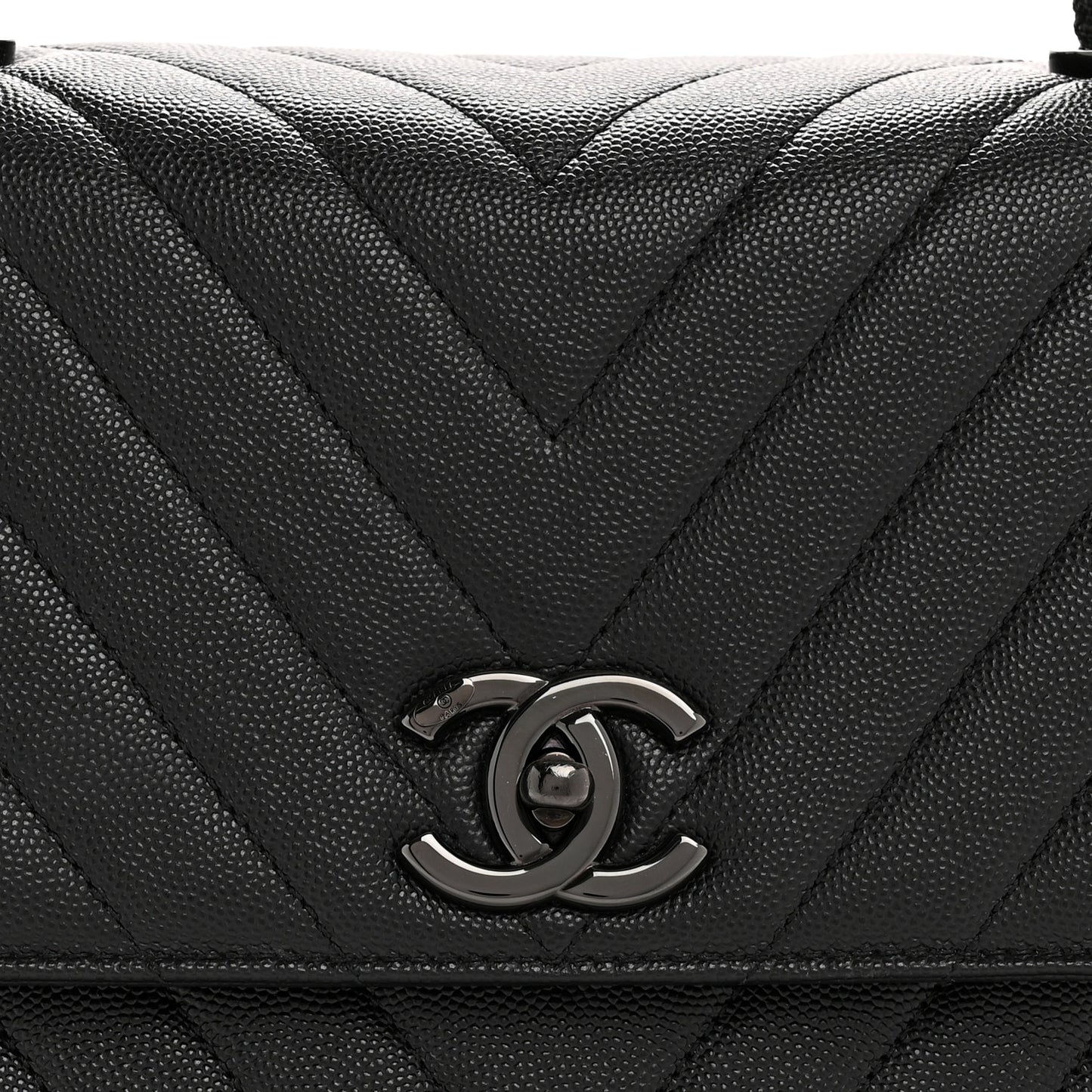 Caviar Chevron Quilted Medium Coco Handle Flap So Black