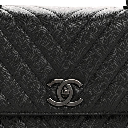 Chanel Caviar Chevron Quilted Medium Coco Handle Flap So Black 8 of 12