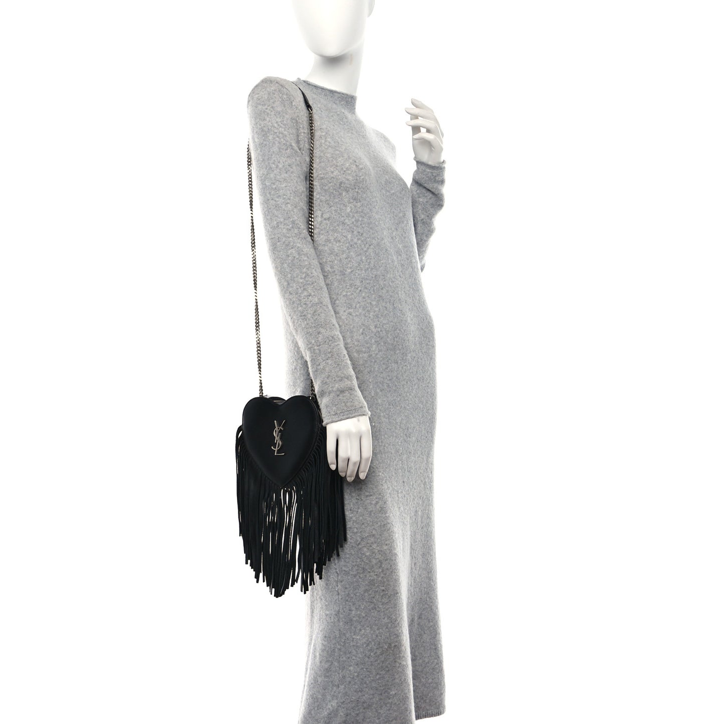 Calfskin Fringe Small Monogram Love Shoulder Bag Black