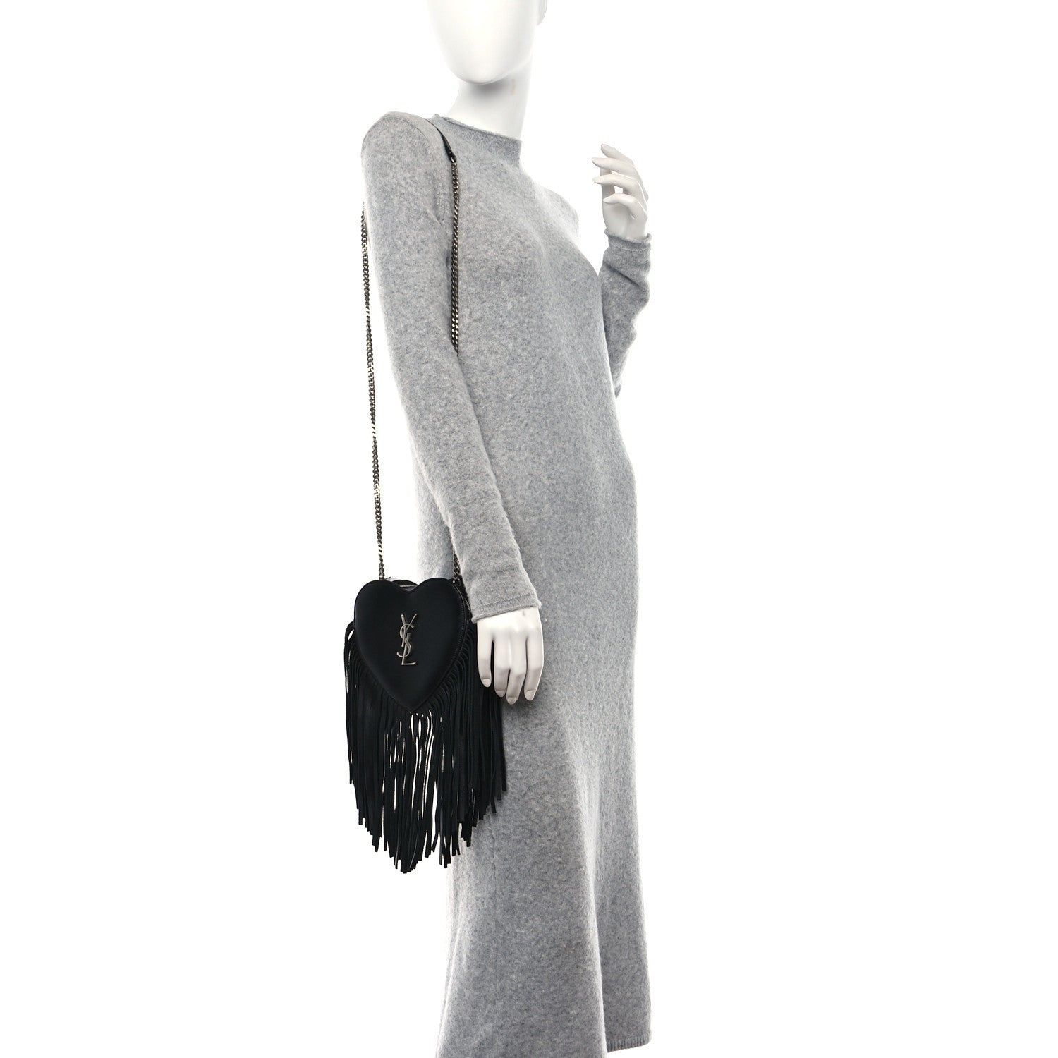 Saint Laurent Calfskin Fringe Small Monogram Love Shoulder Bag Black 3 of 10