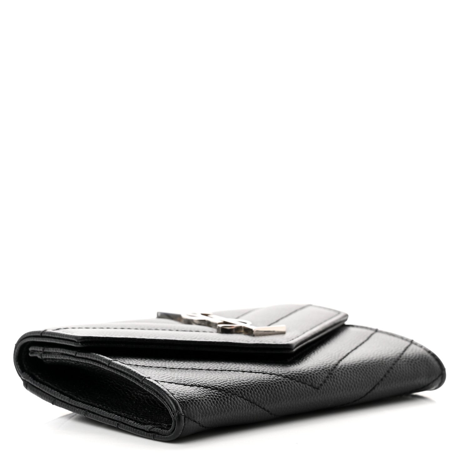 Saint Laurent Grain De Poudre Matelasse Chevron Small Monogram Envelope Wallet Black 4 of 6