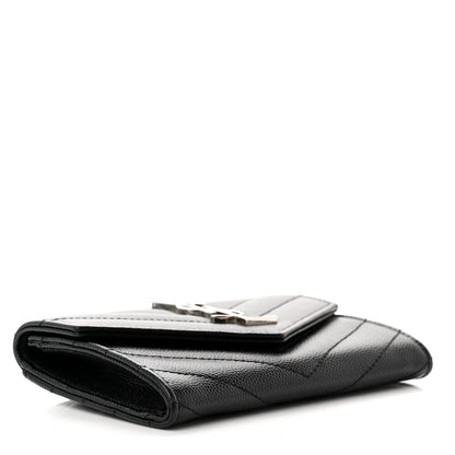Saint Laurent Grain De Poudre Matelasse Chevron Small Monogram Envelope Wallet Black 4 of 6