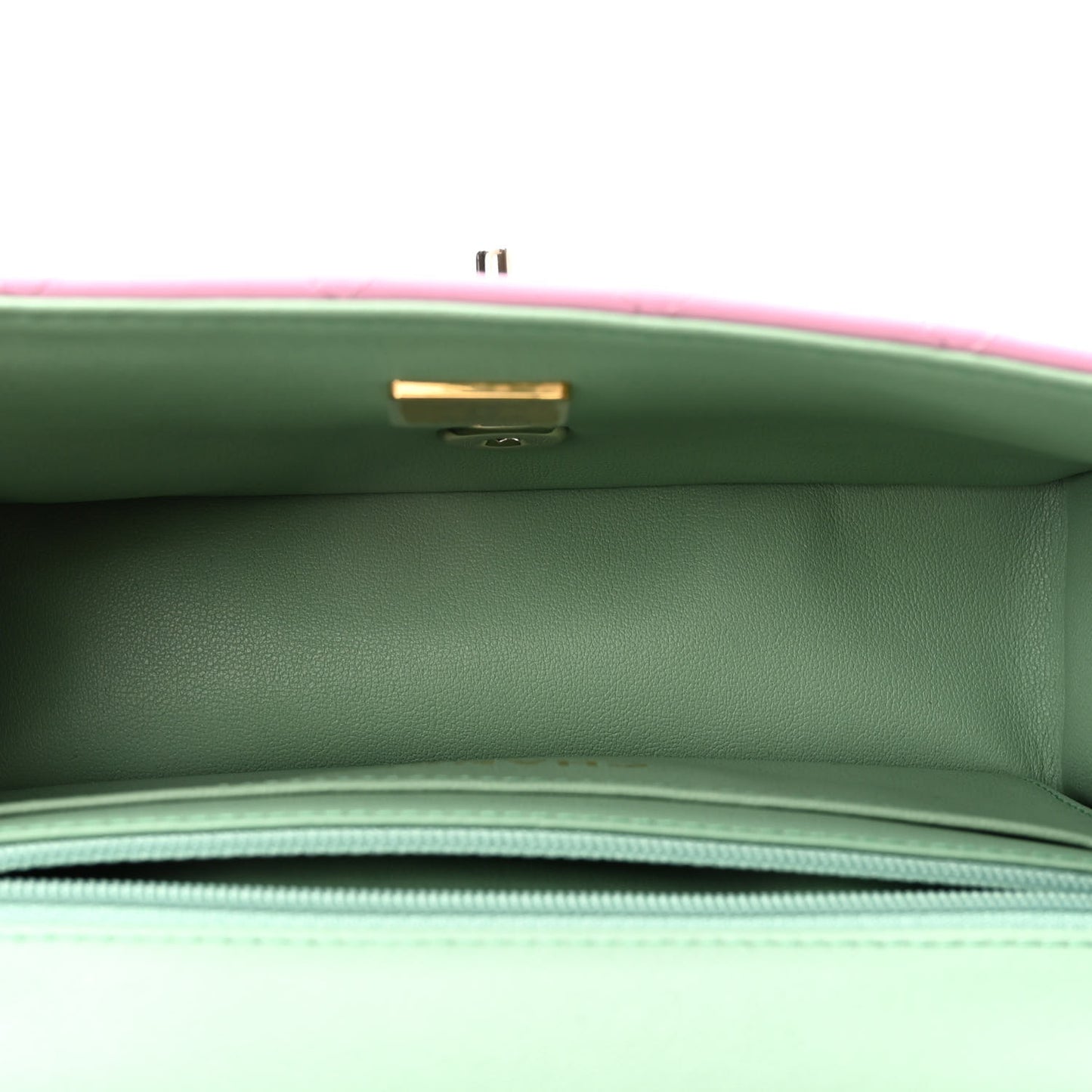 Lambskin Quilted Mini Top Handle Rectangular Flap Lilac Light Green