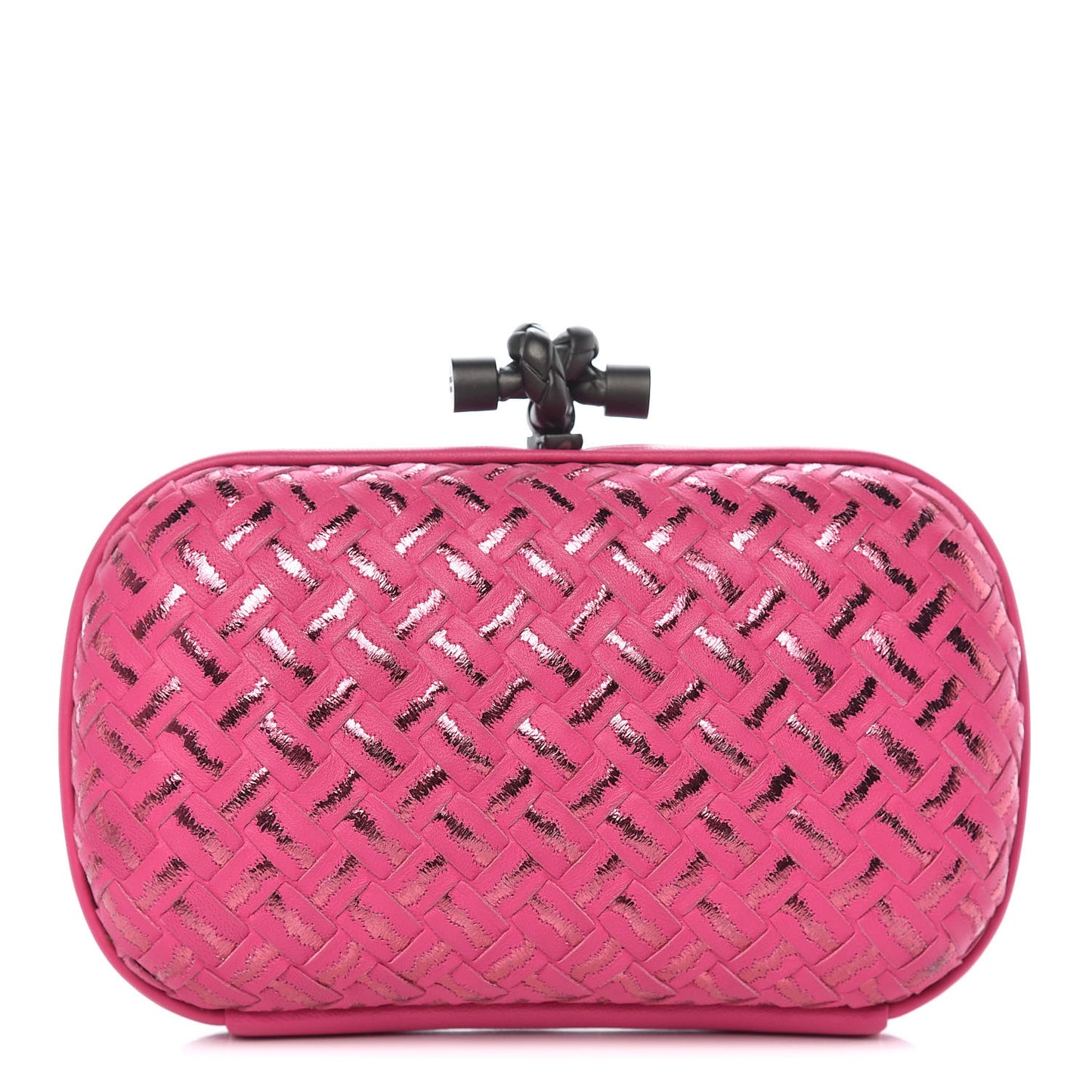 Nappa Intrecciato Metallic Placcato Knot Clutch Rose Shock